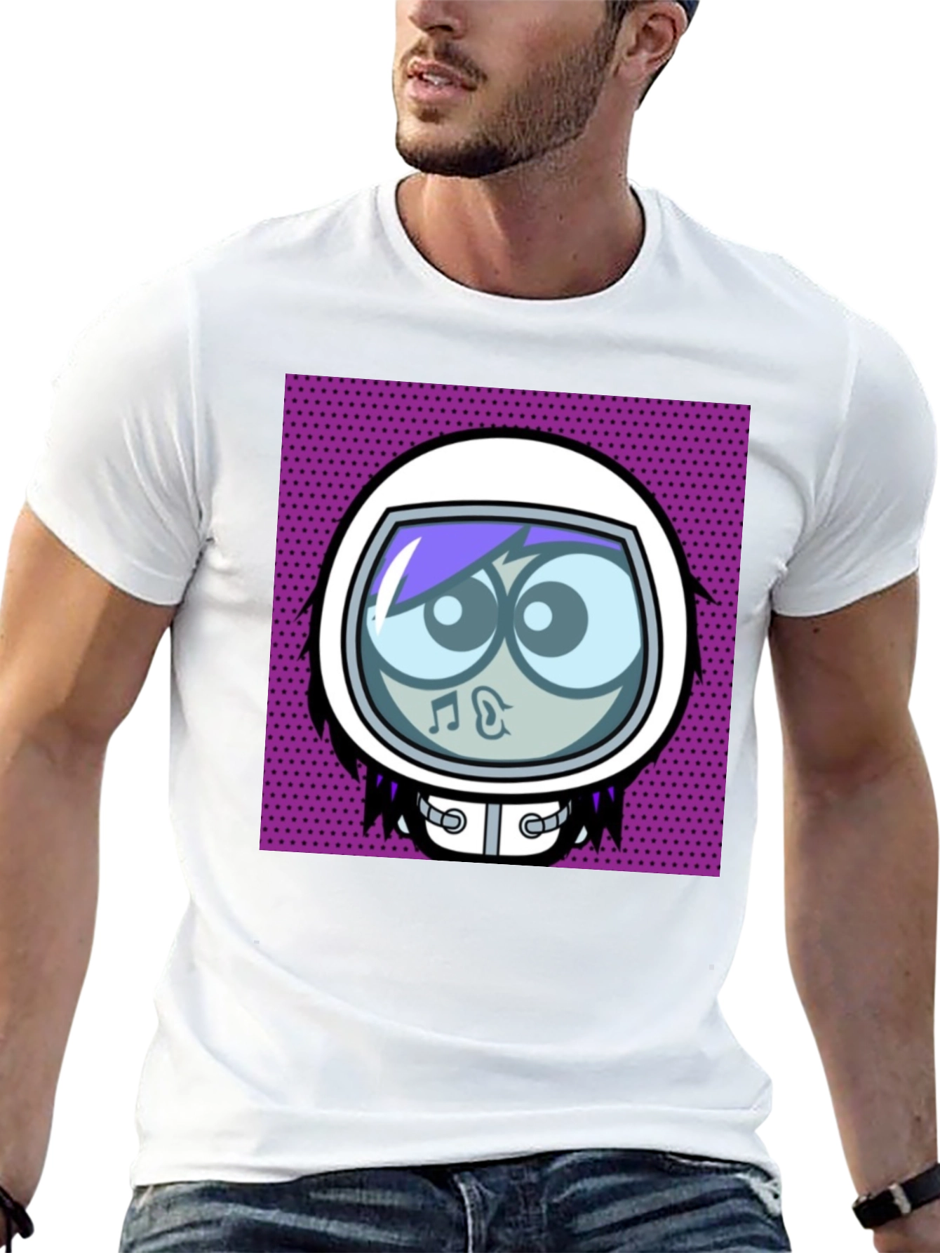 Cartoon Astronaut Black Graphic Tee