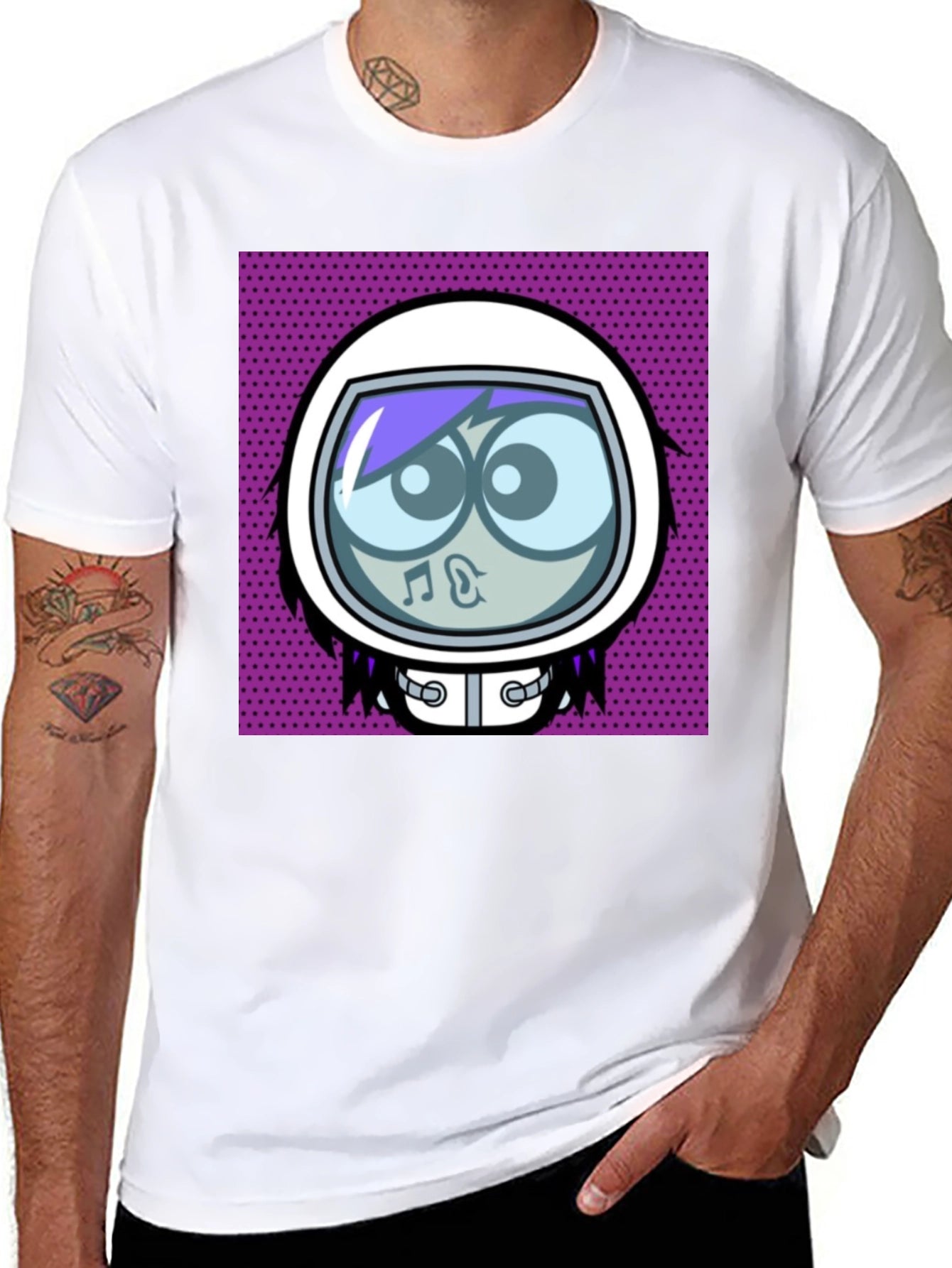 Cartoon Astronaut Black Graphic Tee