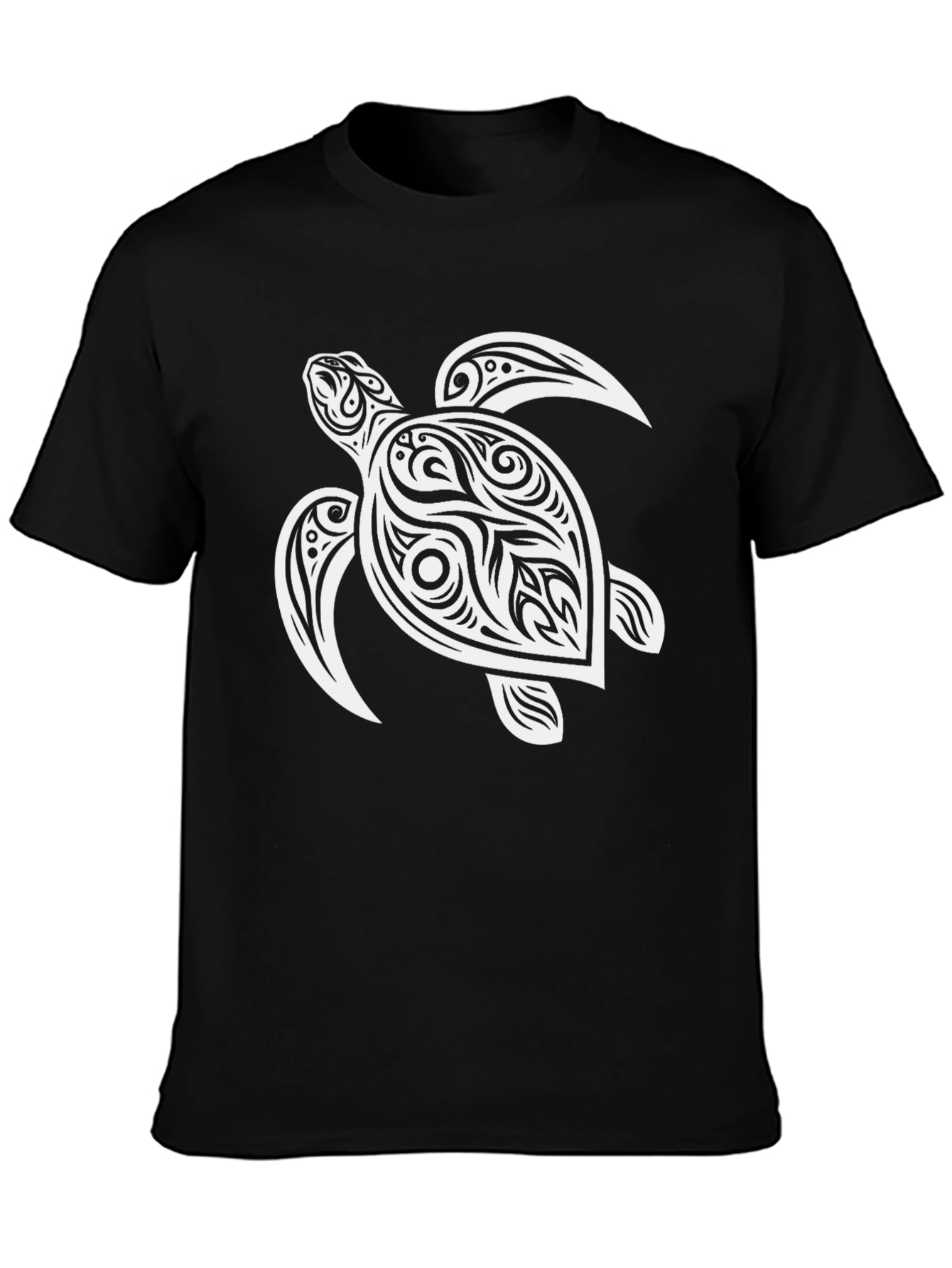 Mens Black T-Shirt with Turtle Graphic