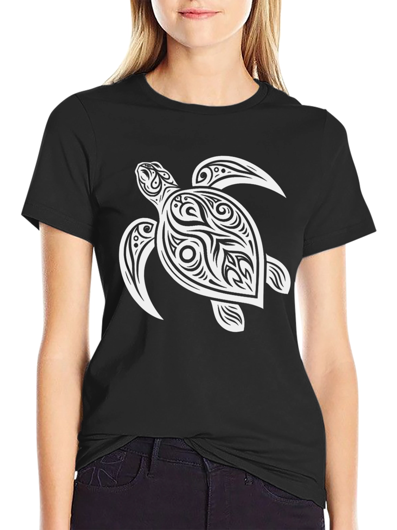 Mens Black T-Shirt with Turtle Graphic