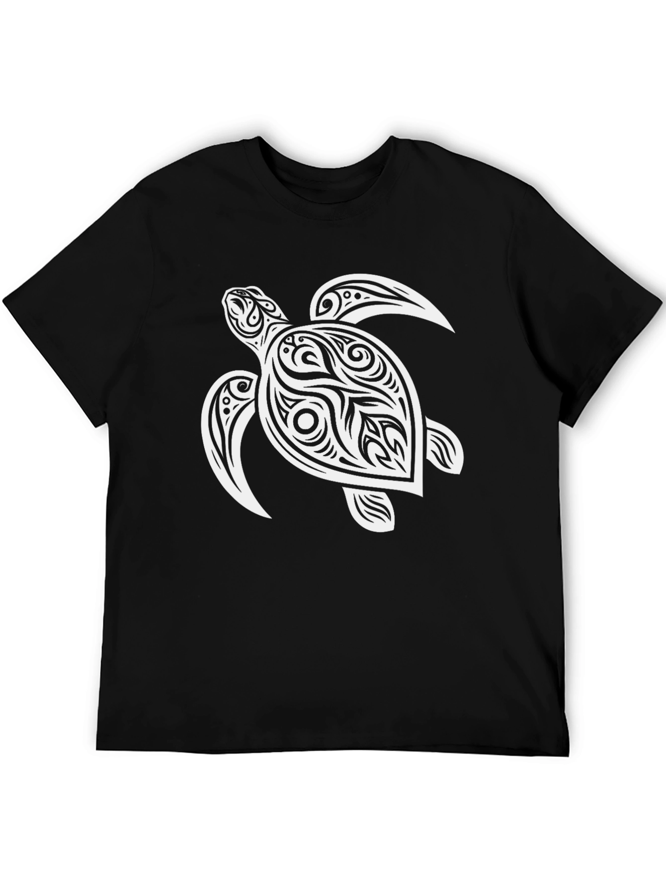 Mens Black T-Shirt with Turtle Graphic