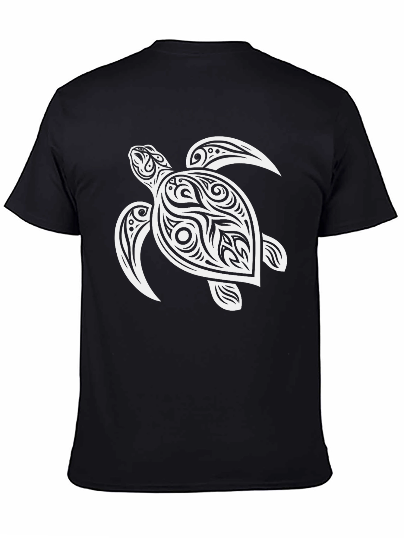 Mens Black T-Shirt with Turtle Graphic