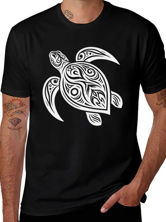 Mens Black T-Shirt with Turtle Graphic