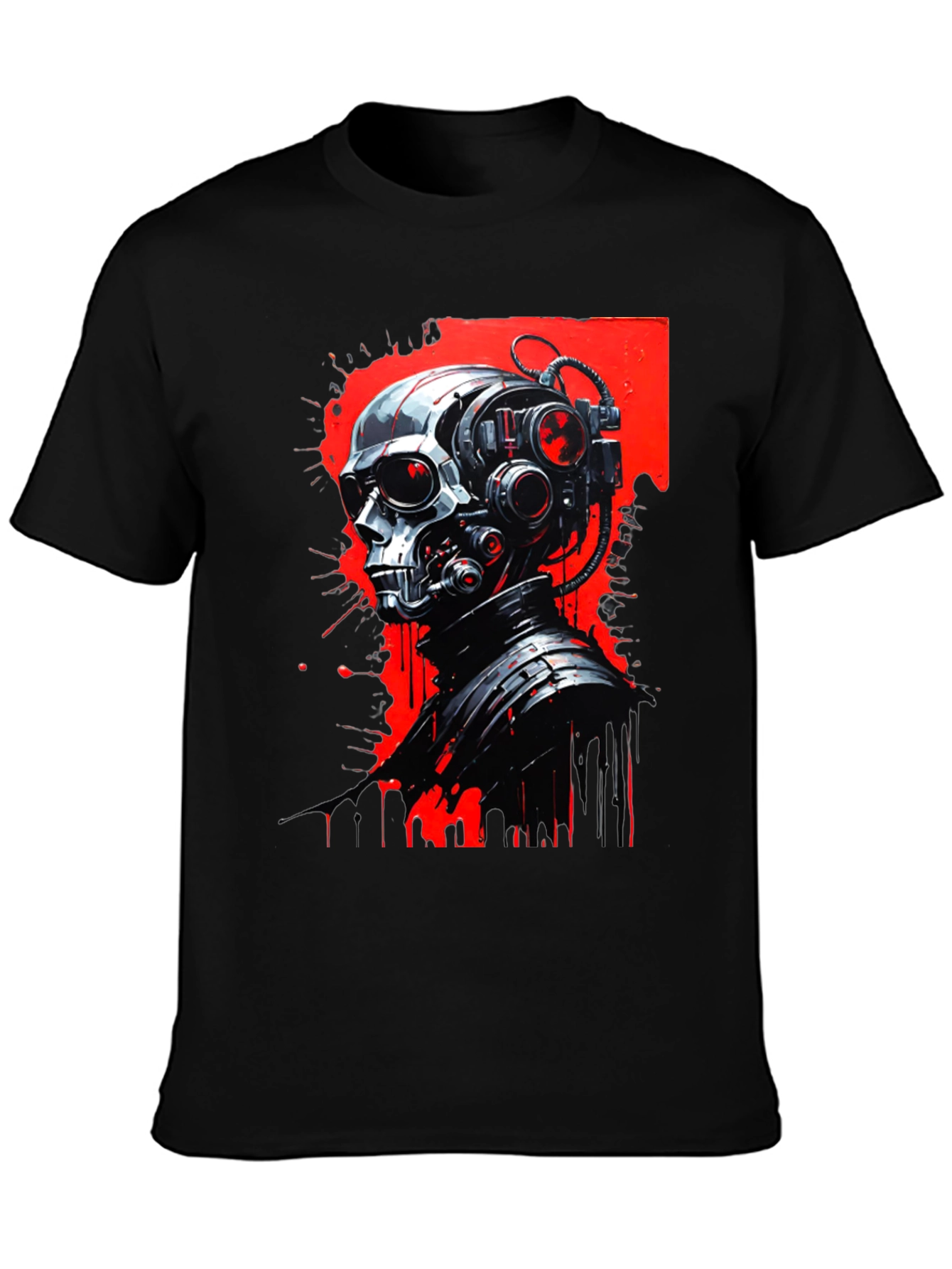 Cyberpunk Skull Graphic Tee - Mens Black T-Shirt