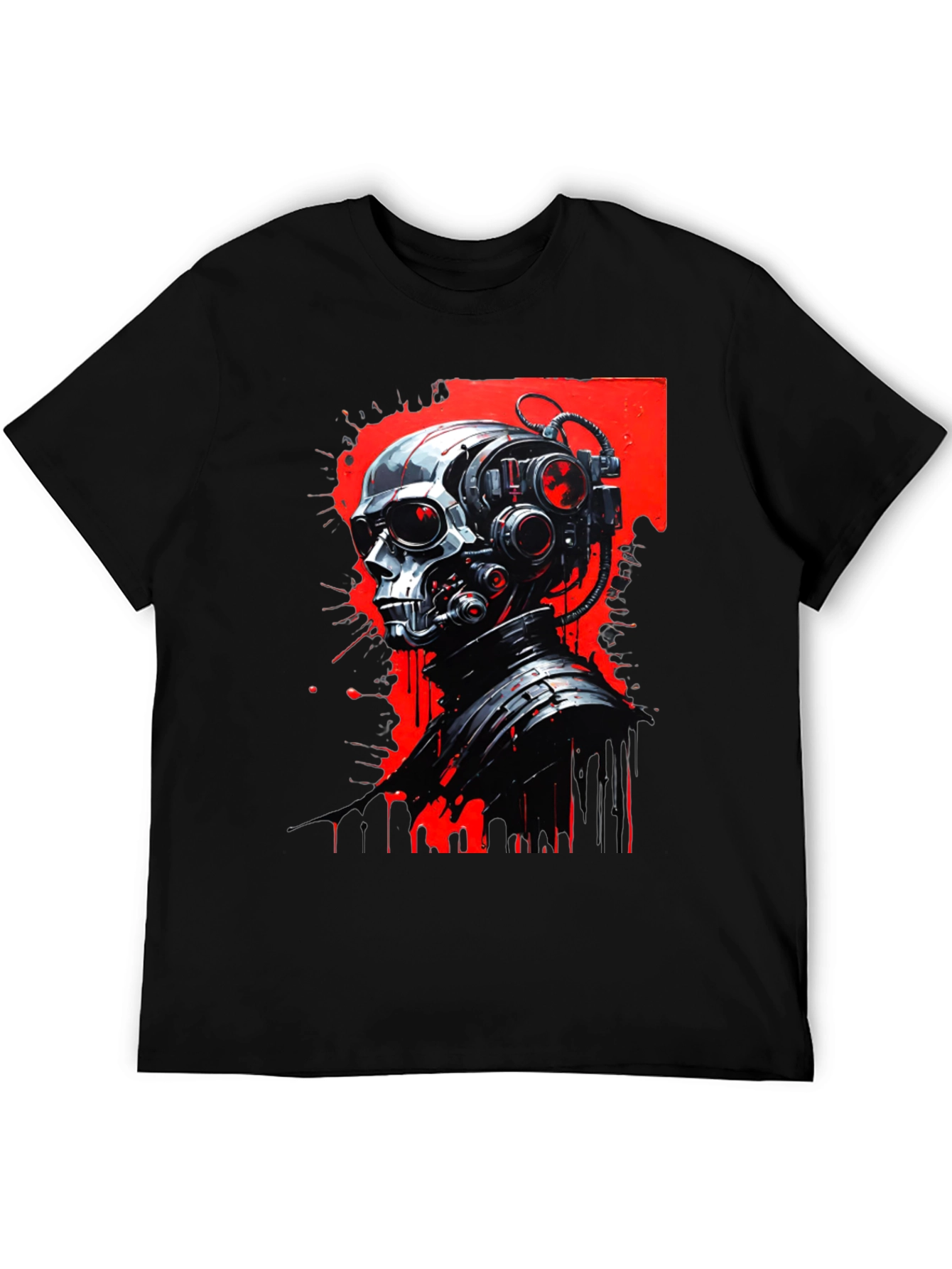Cyberpunk Skull Graphic Tee - Mens Black T-Shirt
