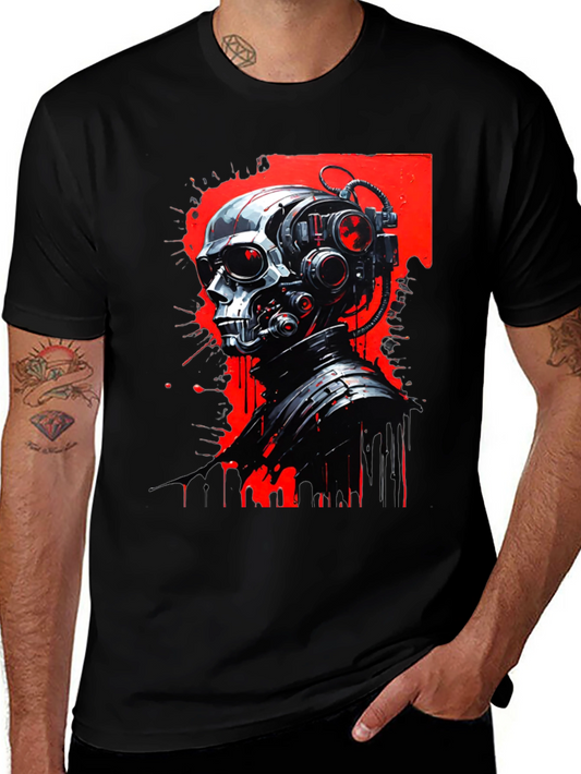 Cyberpunk Skull Graphic Tee - Mens Black T-Shirt