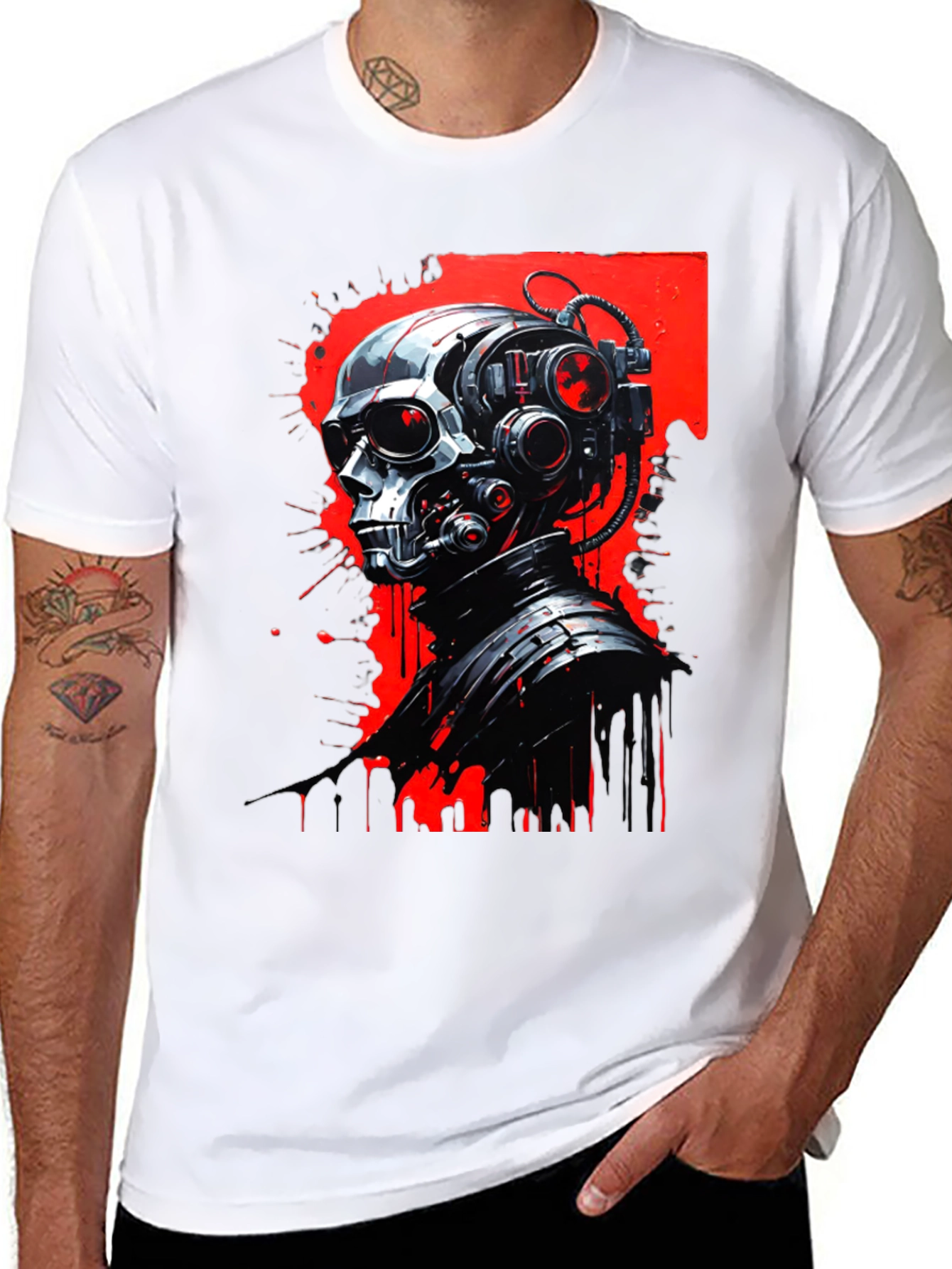 Cyberpunk Skull Graphic Tee - Mens Black T-Shirt