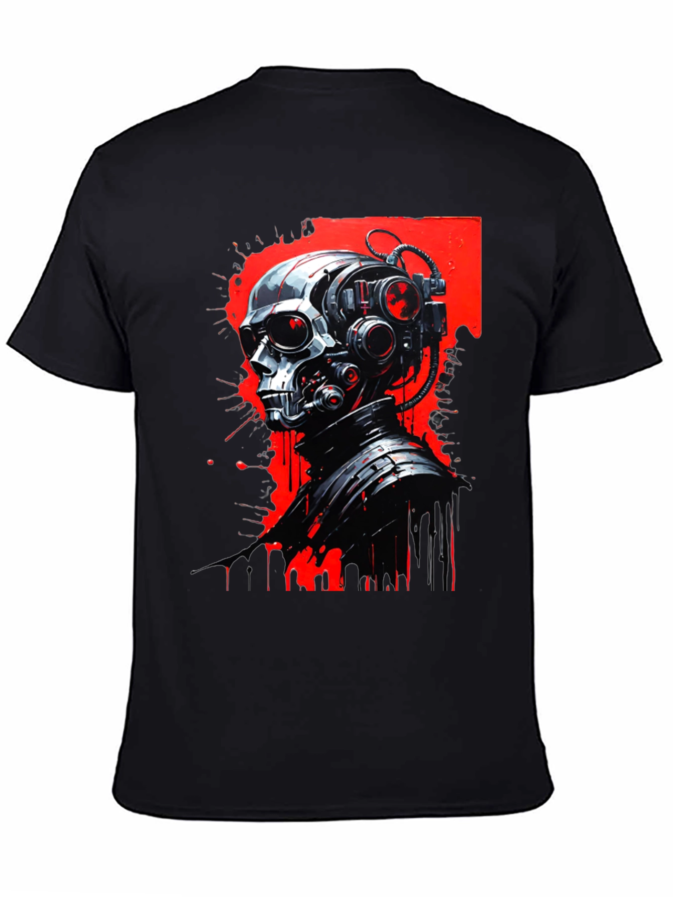 Cyberpunk Skull Graphic Tee - Mens Black T-Shirt