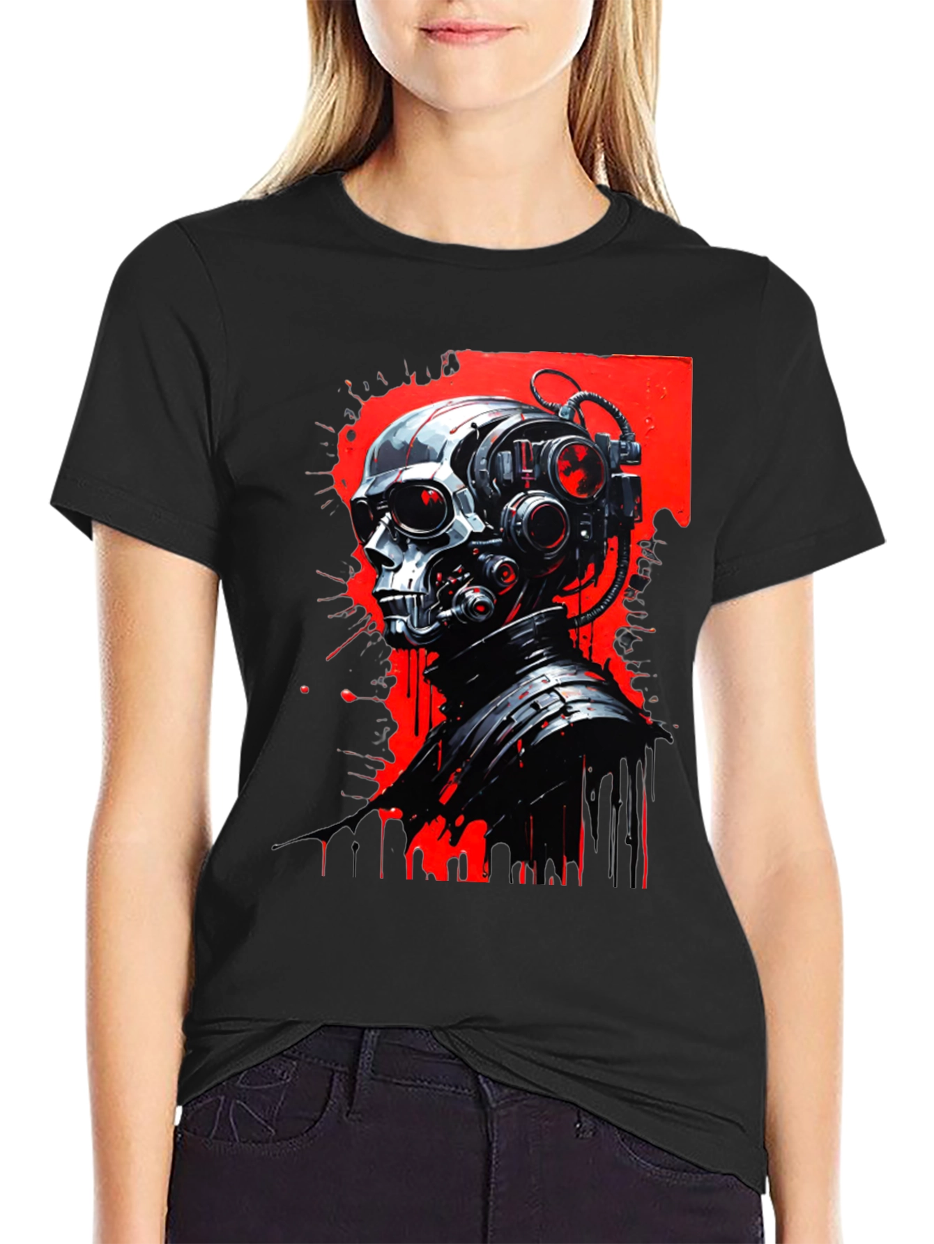 Cyberpunk Skull Graphic Tee - Mens Black T-Shirt