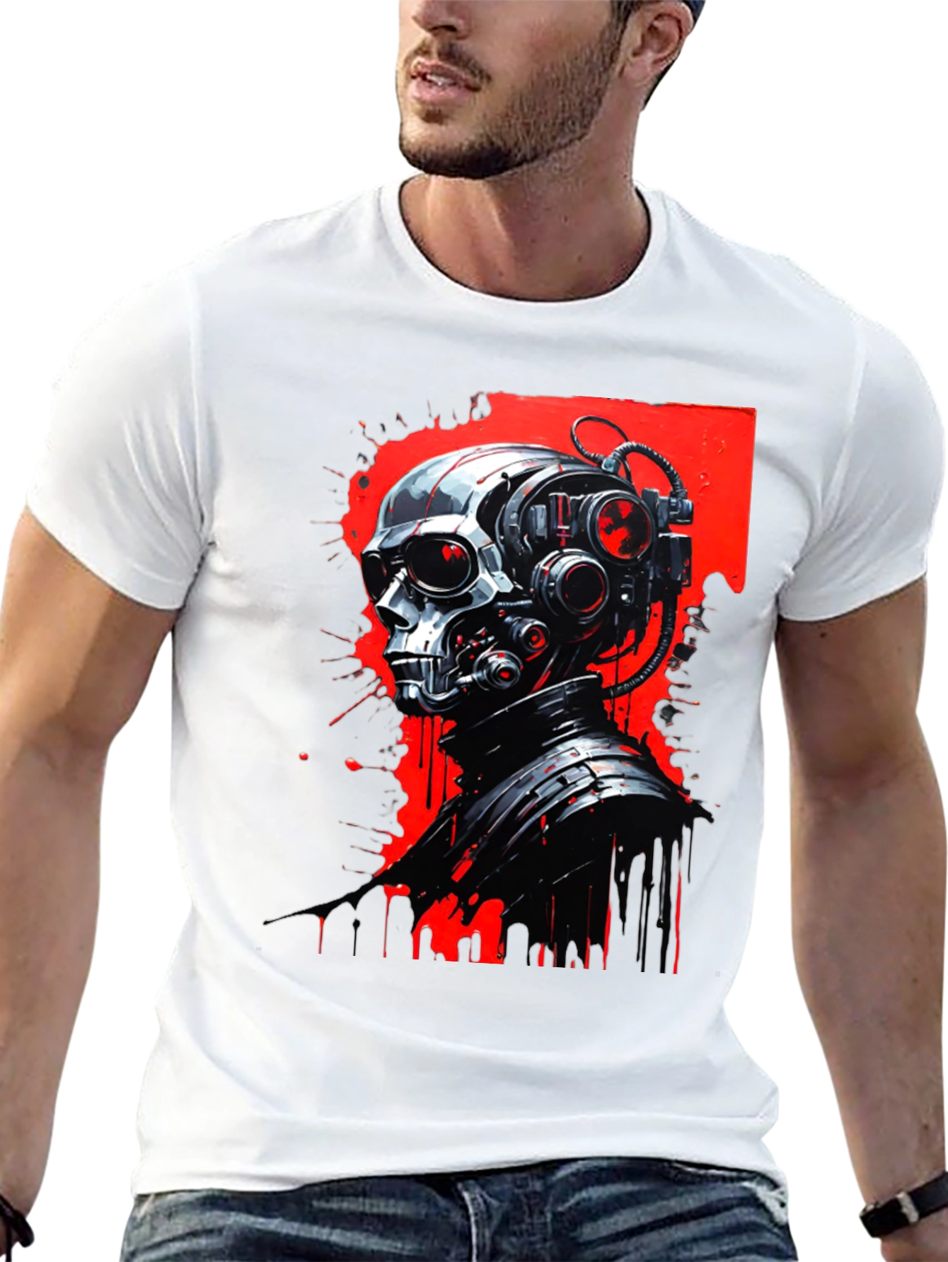 Cyberpunk Skull Graphic Tee - Mens Black T-Shirt
