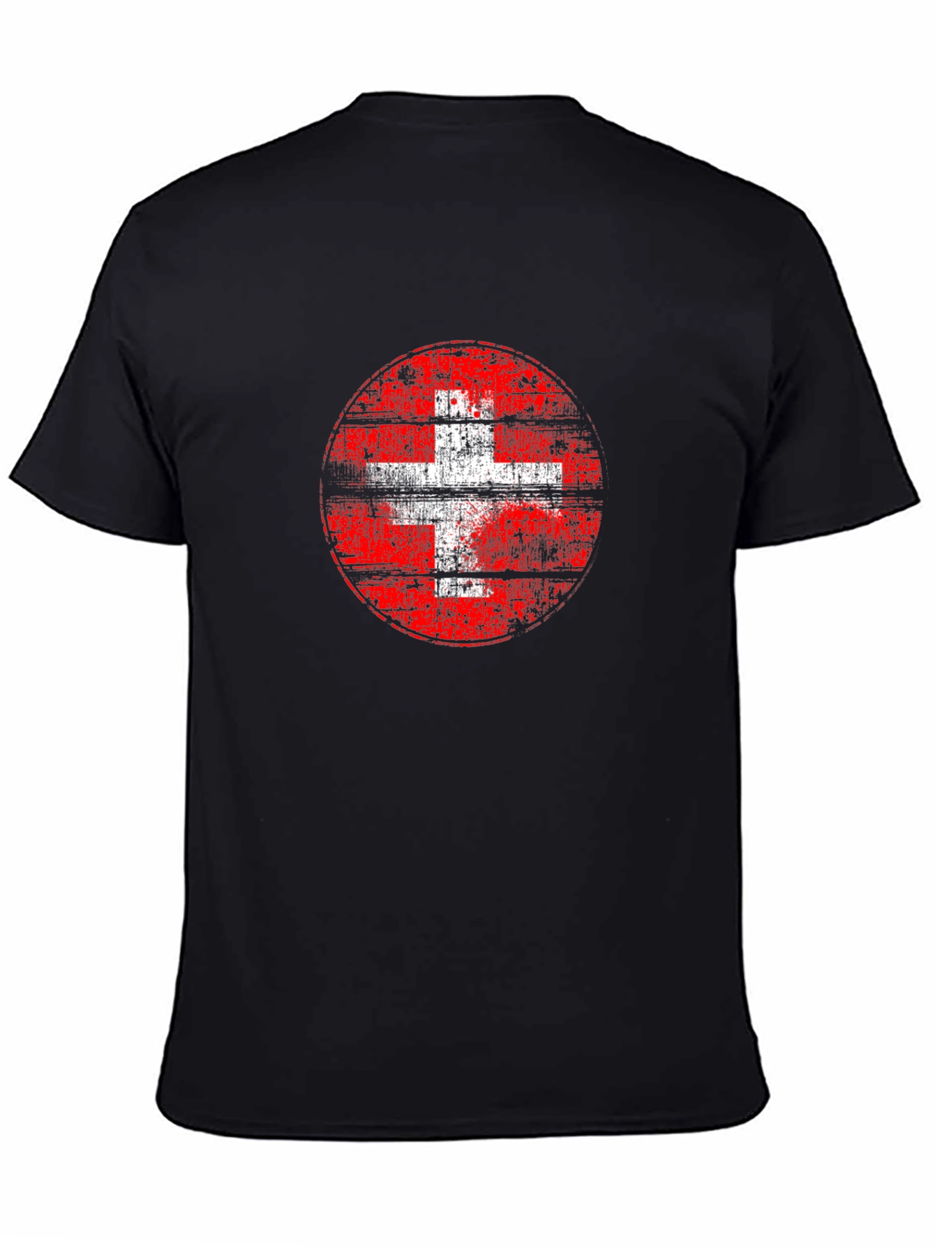 Swiss Flag Grunge Graphic Tee - Black