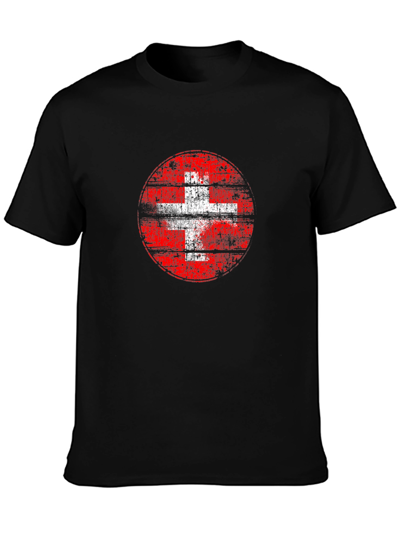 Swiss Flag Grunge Graphic Tee - Black