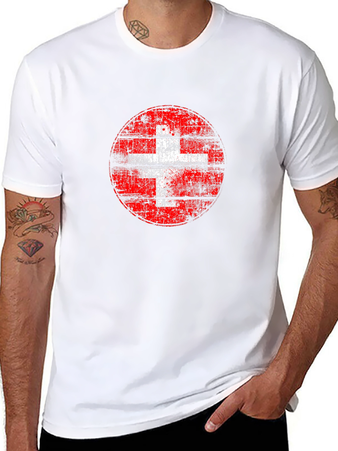 Swiss Flag Grunge Graphic Tee - Black