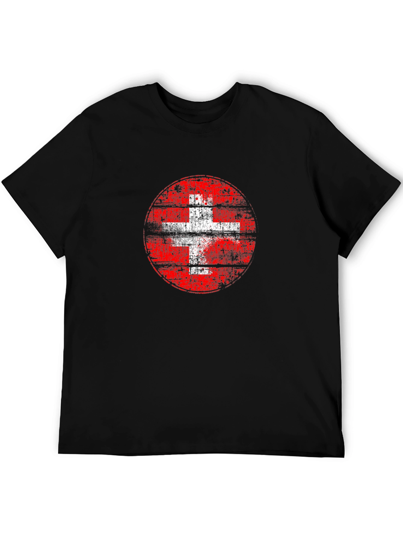 Swiss Flag Grunge Graphic Tee - Black