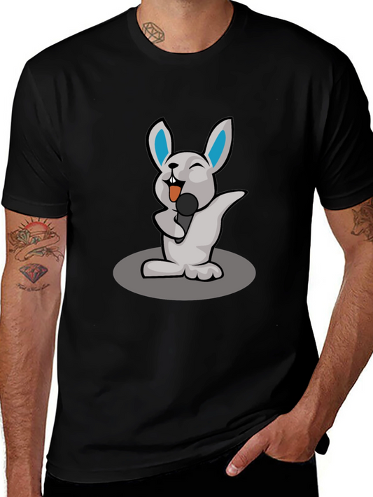 Singing Rabbit Graphic T-Shirt - Black Cotton Tee