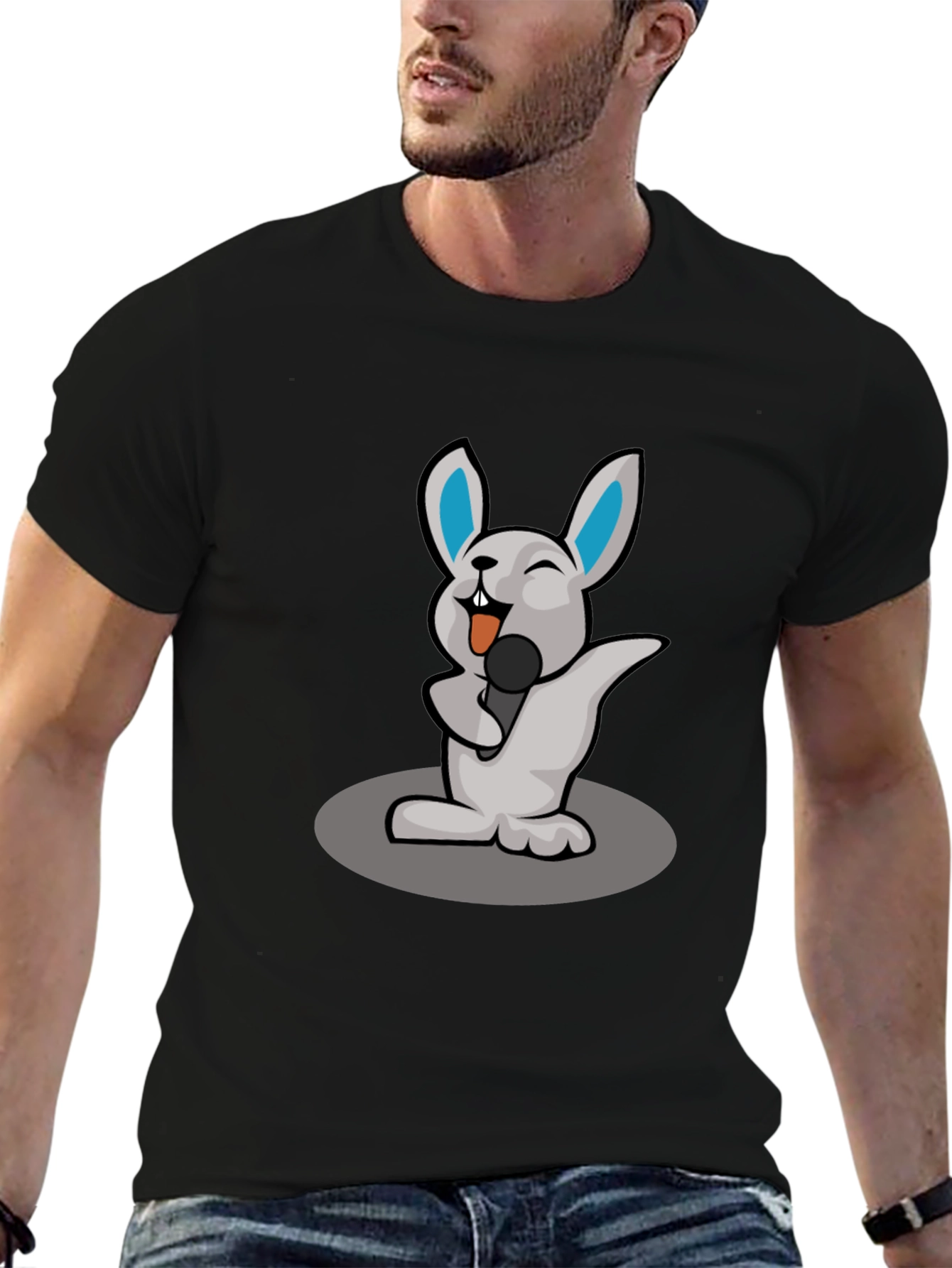 Singing Rabbit Graphic T-Shirt - Black Cotton Tee