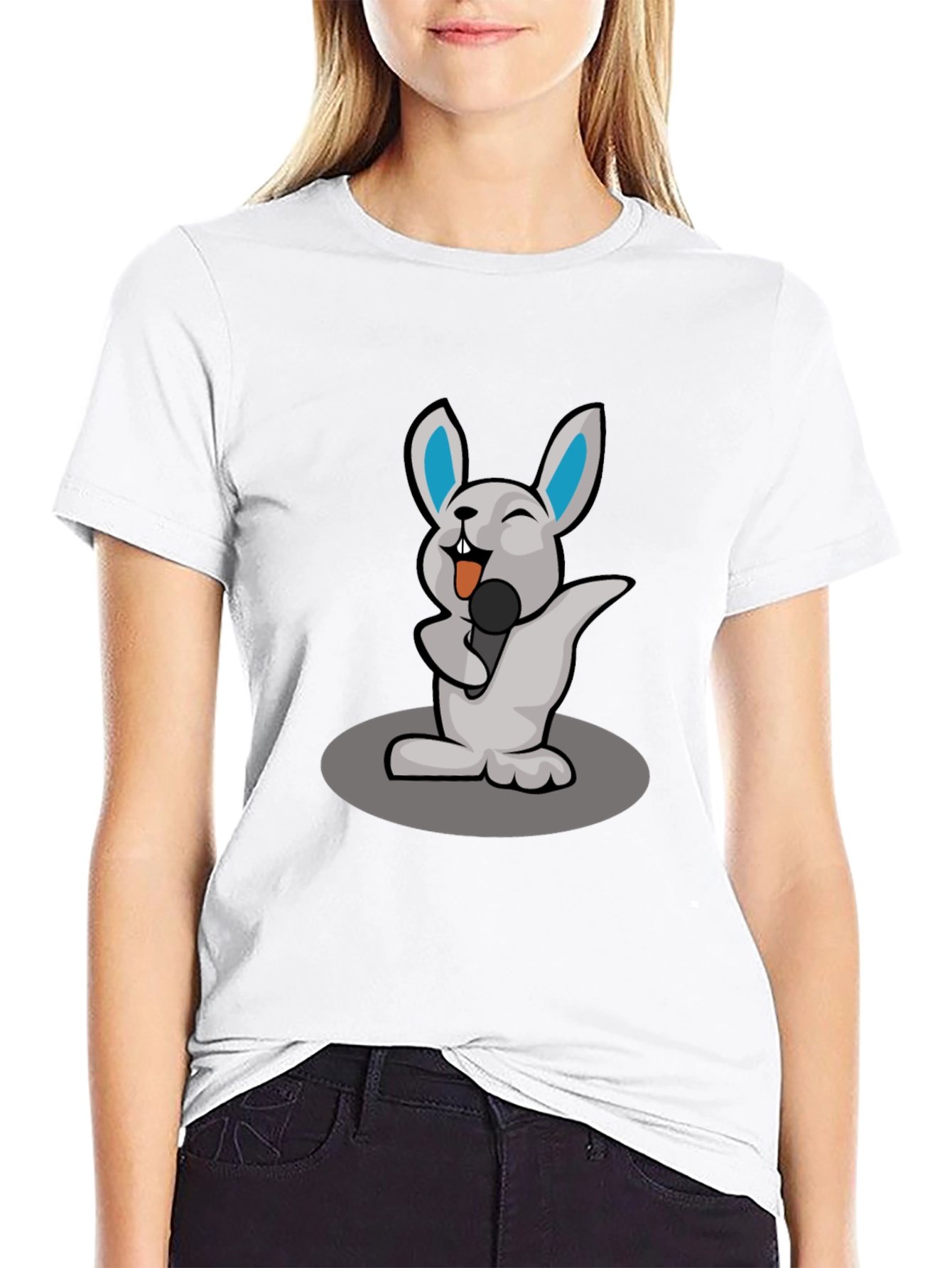 Singing Rabbit Graphic T-Shirt - Black Cotton Tee