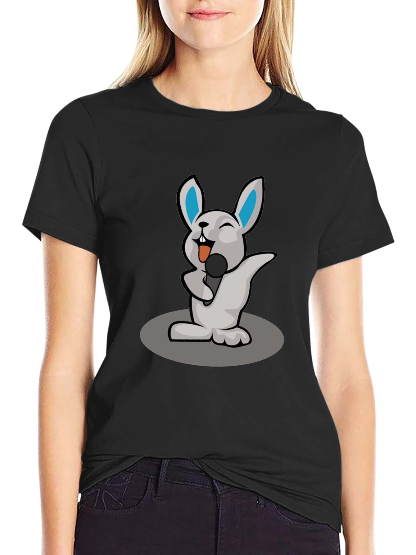 Singing Rabbit Graphic T-Shirt - Black Cotton Tee