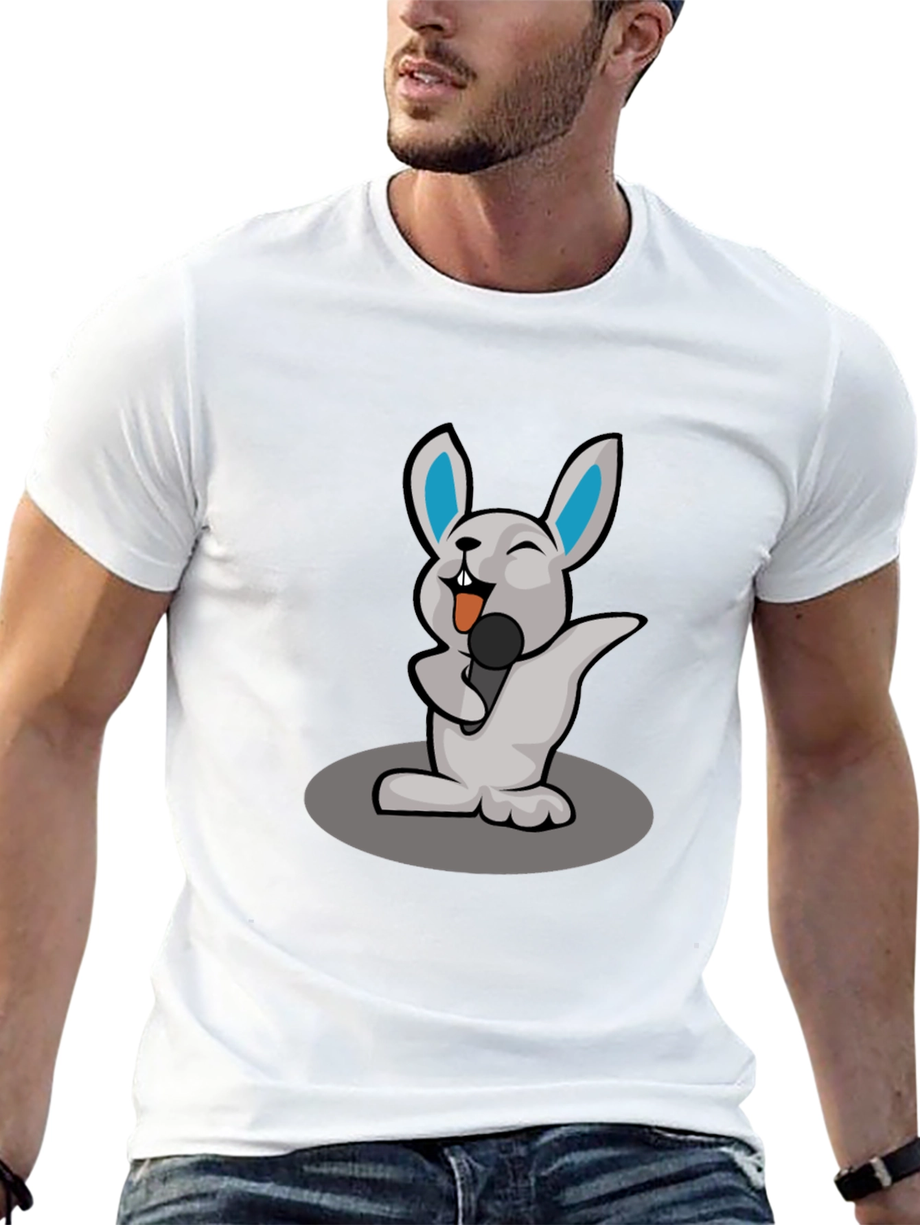 Singing Rabbit Graphic T-Shirt - Black Cotton Tee