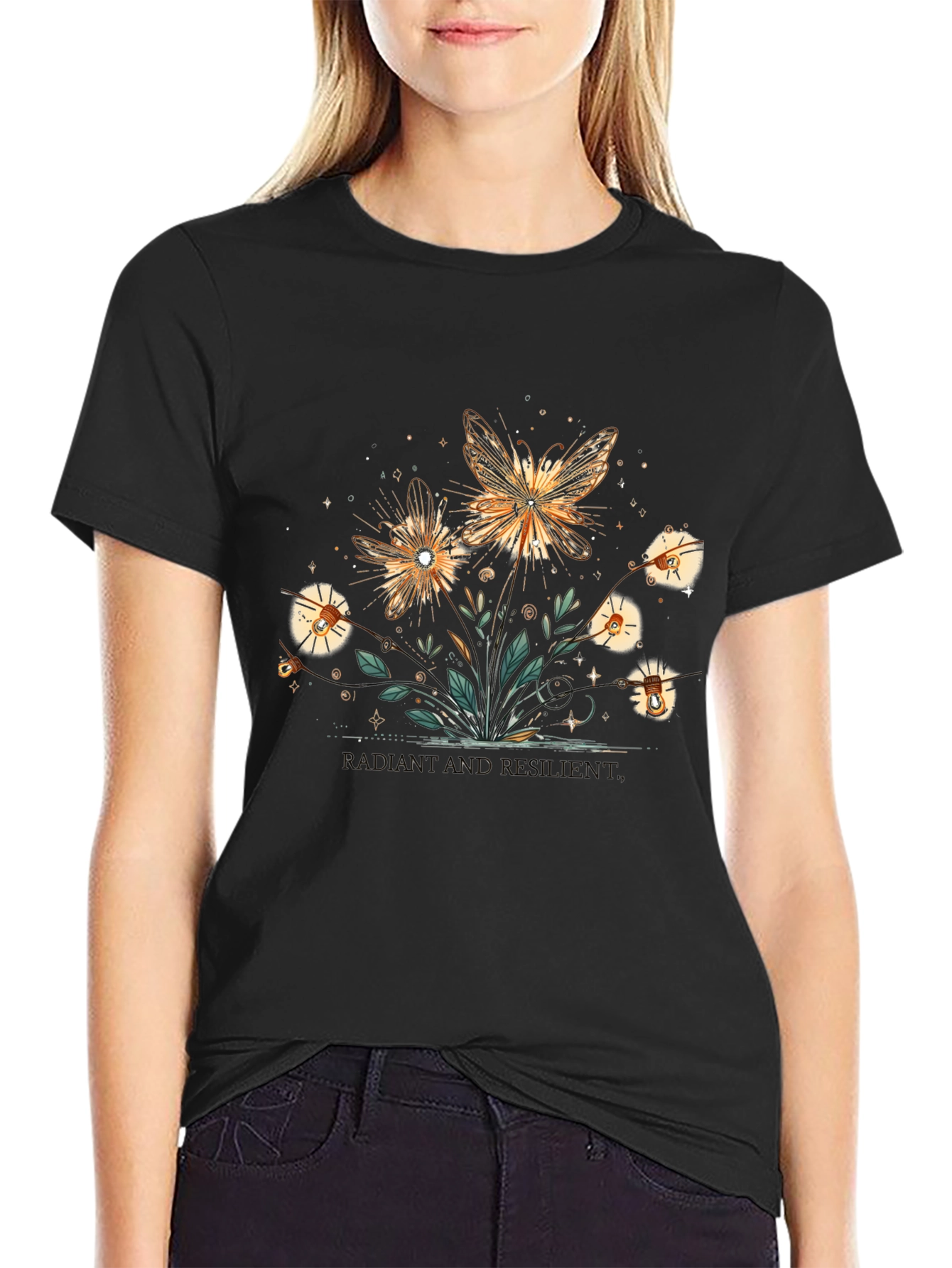 Butterfly Floral Graphic Tee - Black
