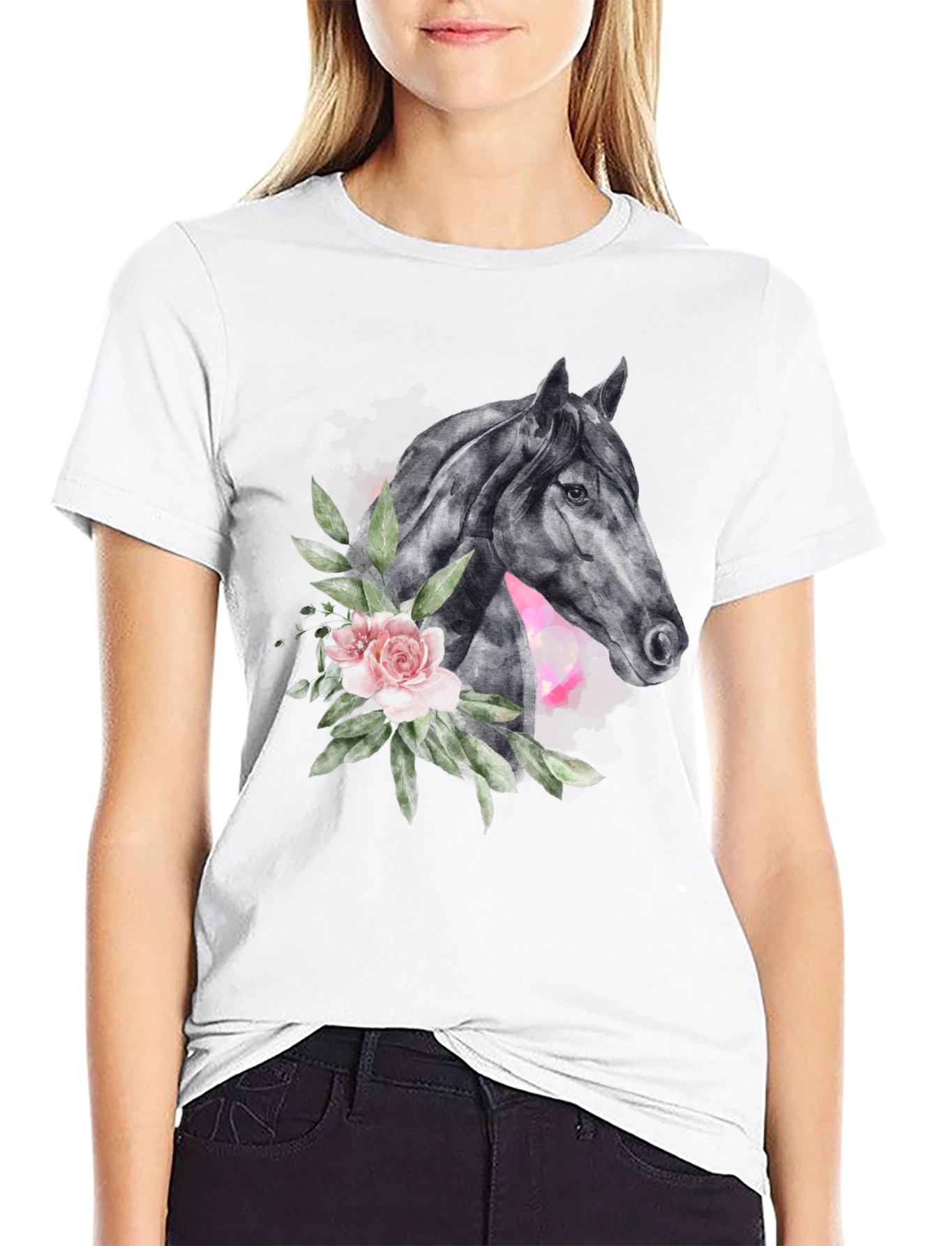 Floral Horse Graphic Print T-Shirt