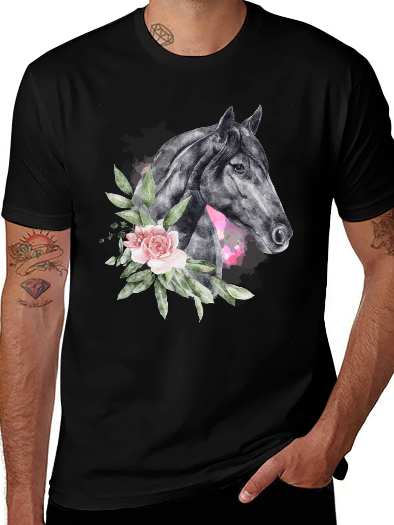 Floral Horse Graphic Print T-Shirt