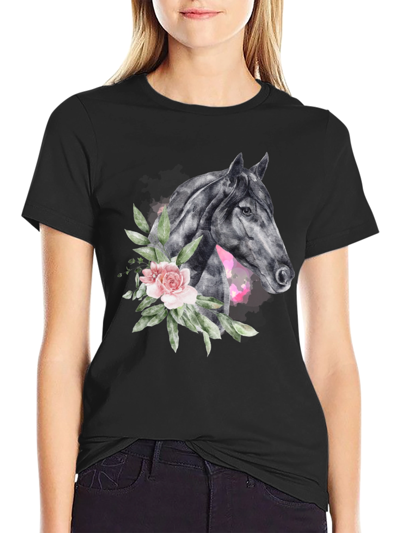 Floral Horse Graphic Print T-Shirt