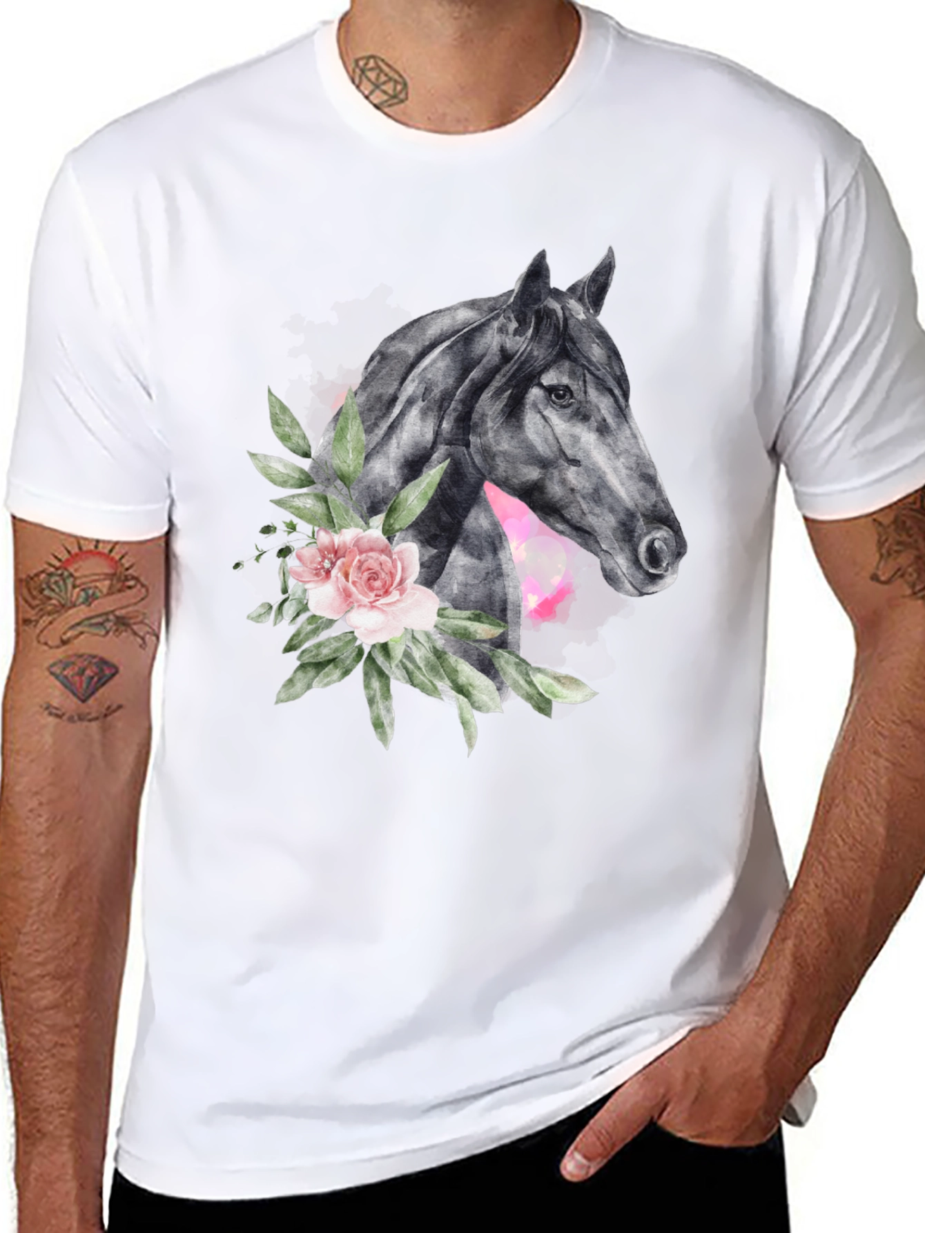 Floral Horse Graphic Print T-Shirt