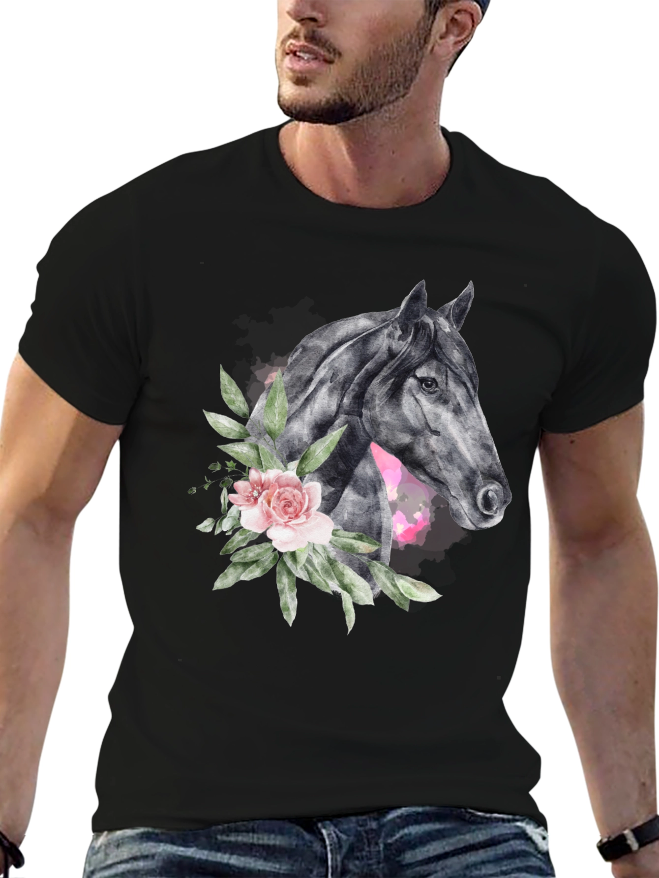 Floral Horse Graphic Print T-Shirt