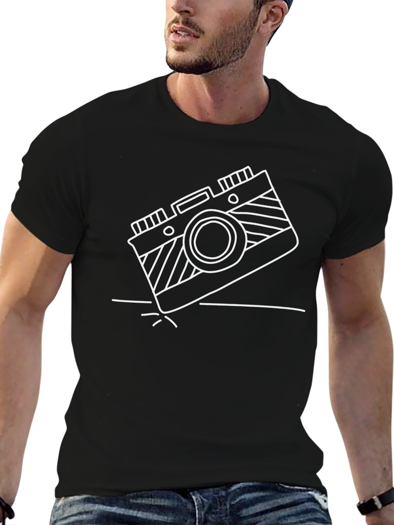Retro Camera Graphic Tee - Cool Black T-Shirt