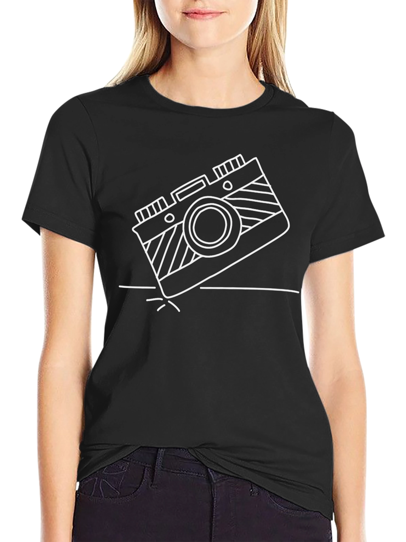 Retro Camera Graphic Tee - Cool Black T-Shirt