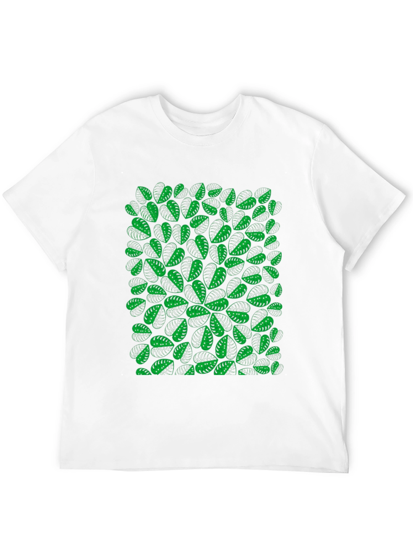 Green Leaf Pattern Black T-Shirt