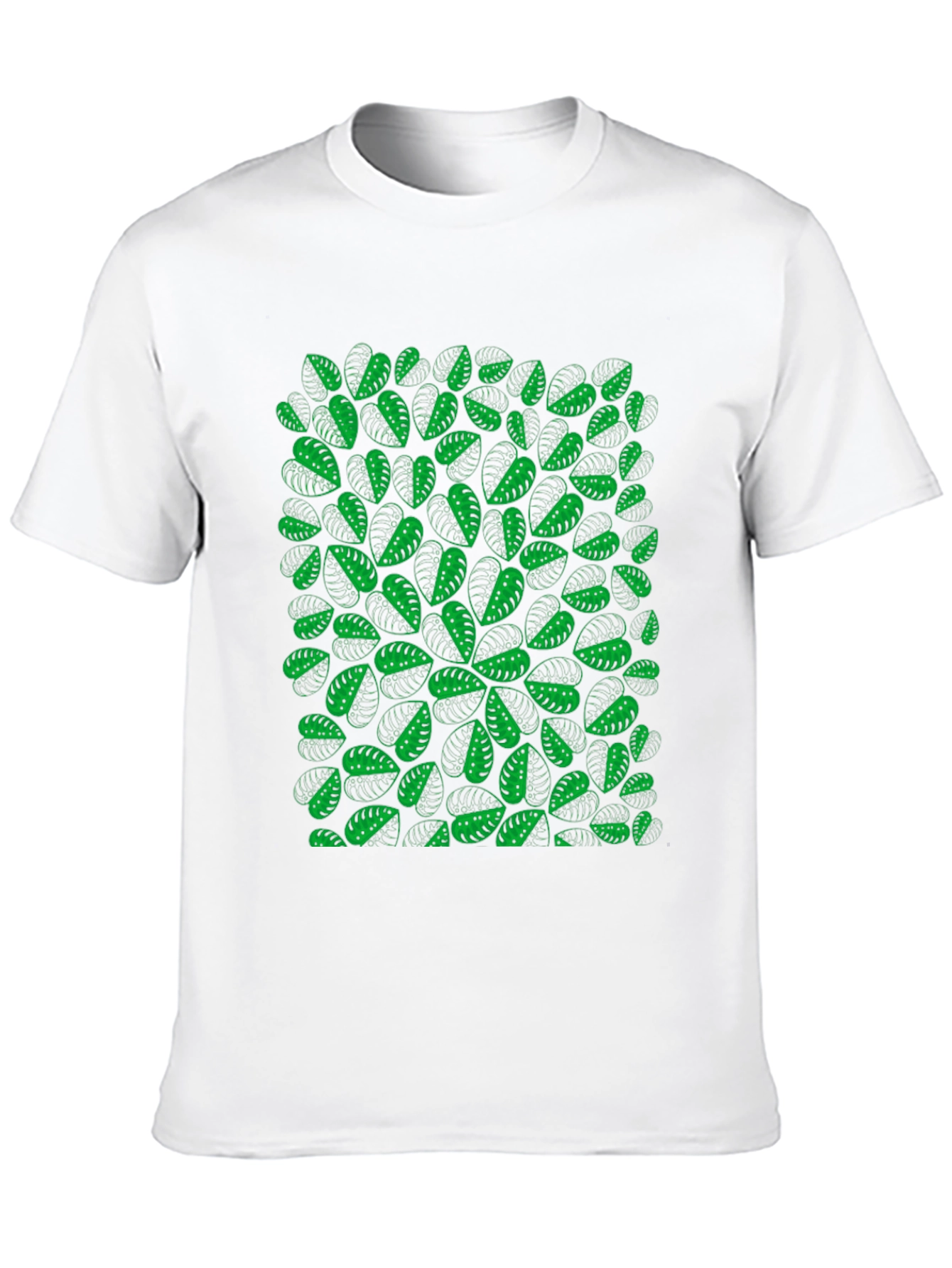 Green Leaf Pattern Black T-Shirt