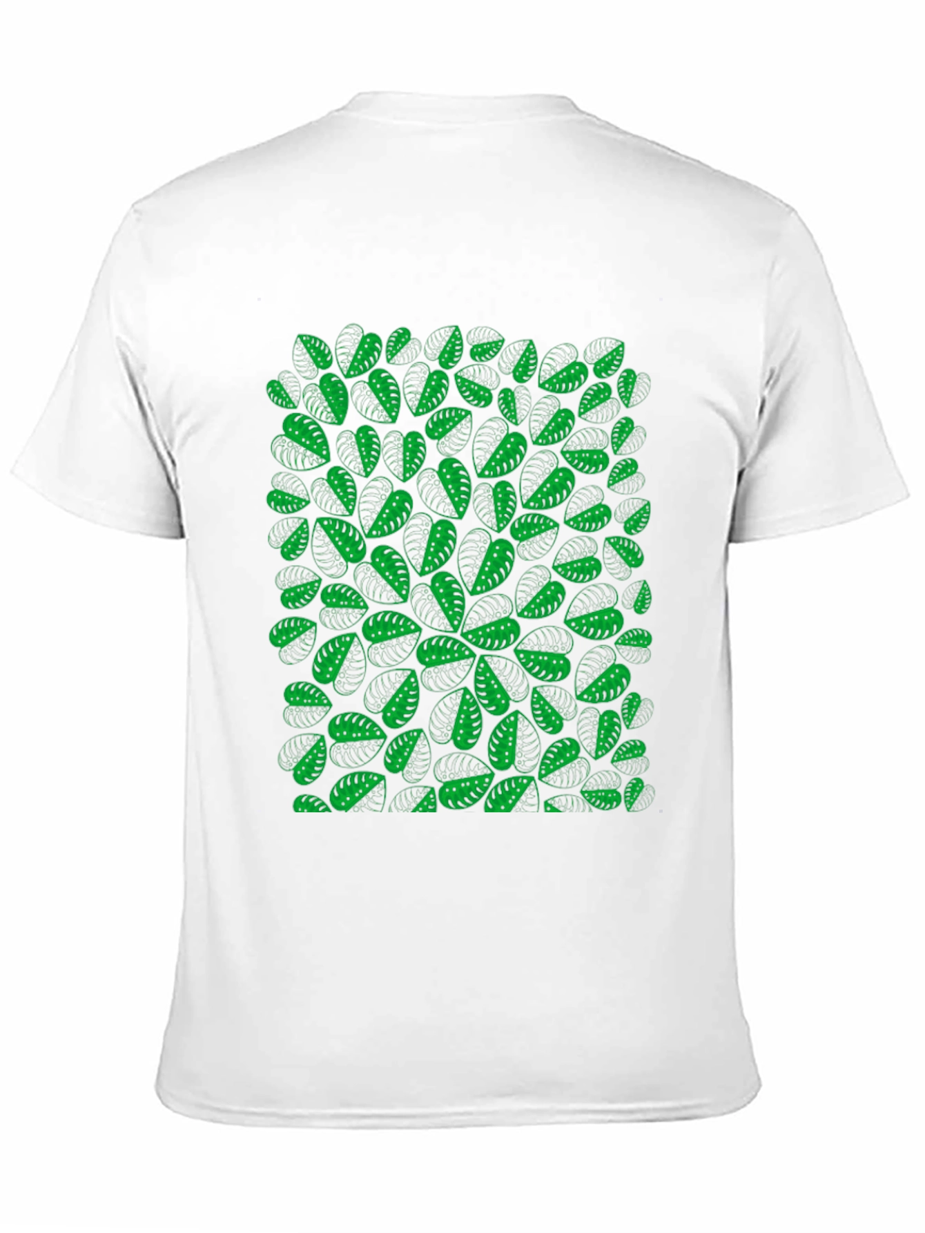 Green Leaf Pattern Black T-Shirt