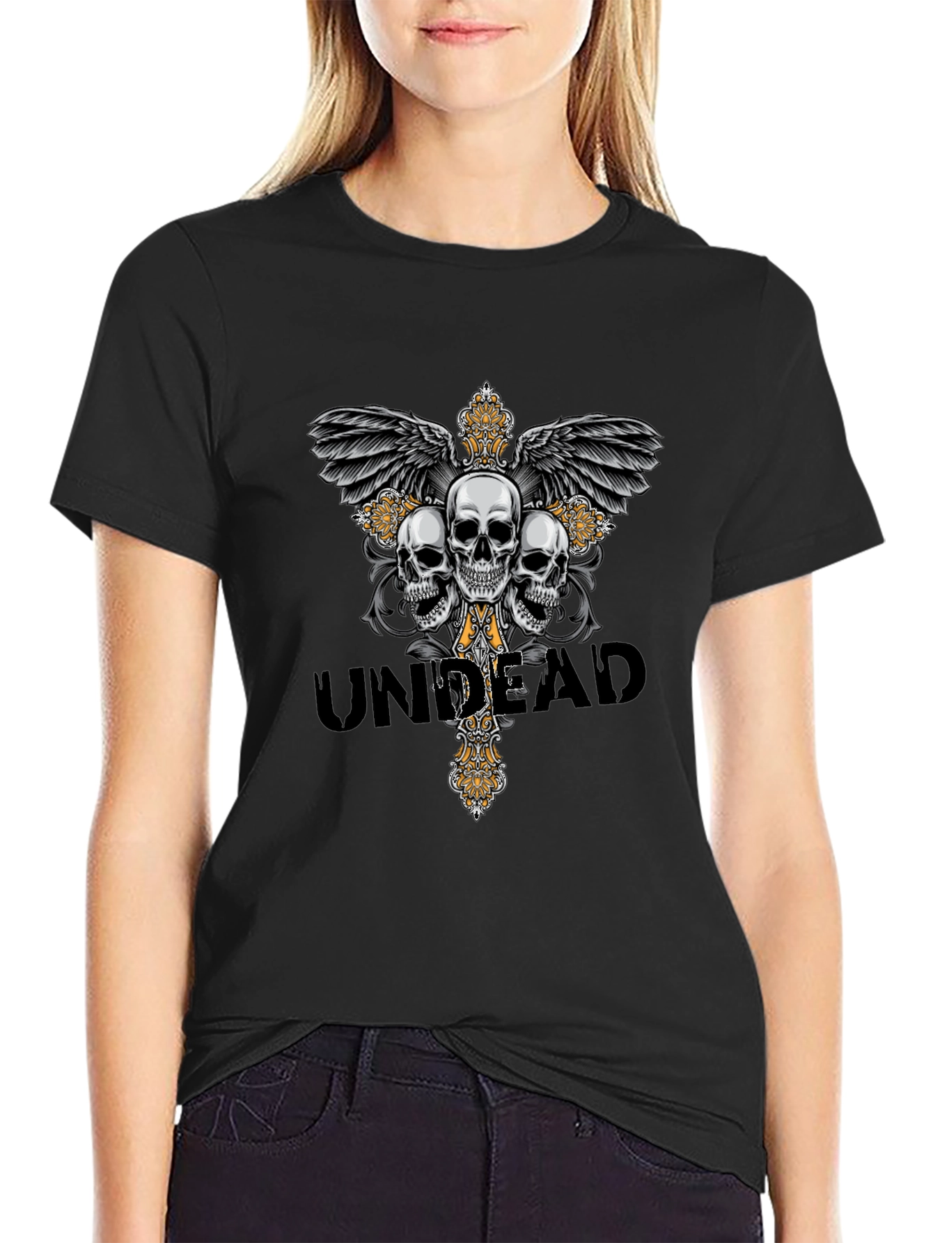 Undead Skull Graphic T-Shirt - Gothic Style