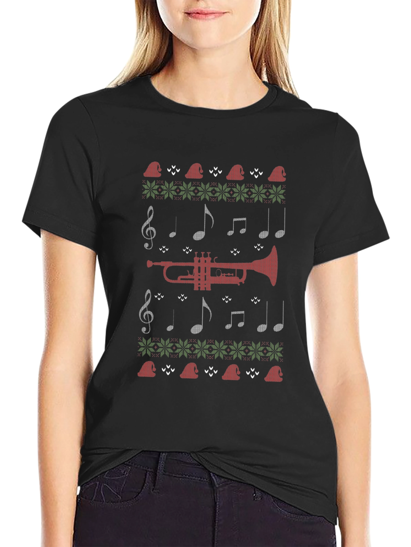 Musical Christmas T-Shirt - Trumpet Knit Pattern