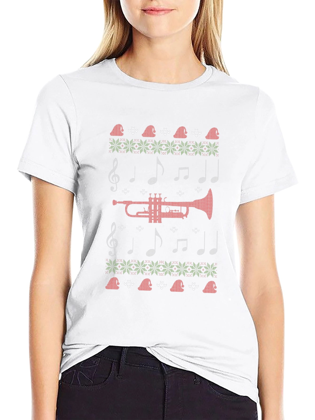 Musical Christmas T-Shirt - Trumpet Knit Pattern