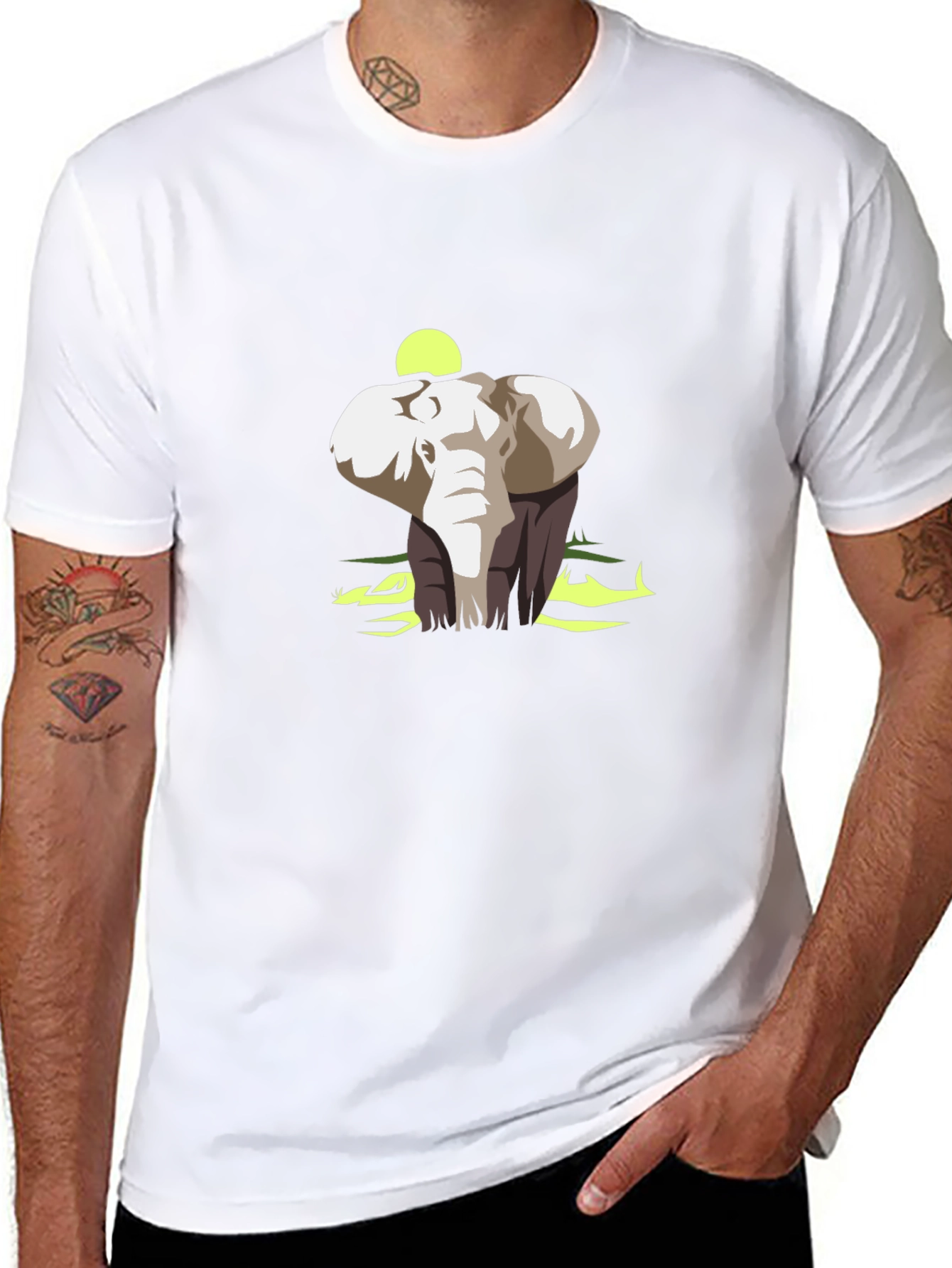 Elephant Graphic Print Black Cotton T-Shirt