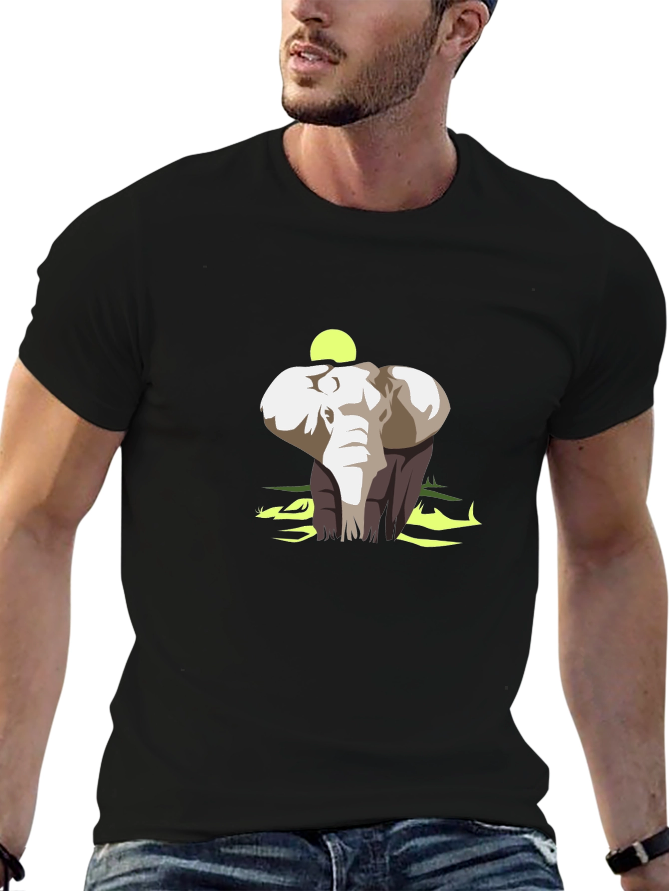 Elephant Graphic Print Black Cotton T-Shirt