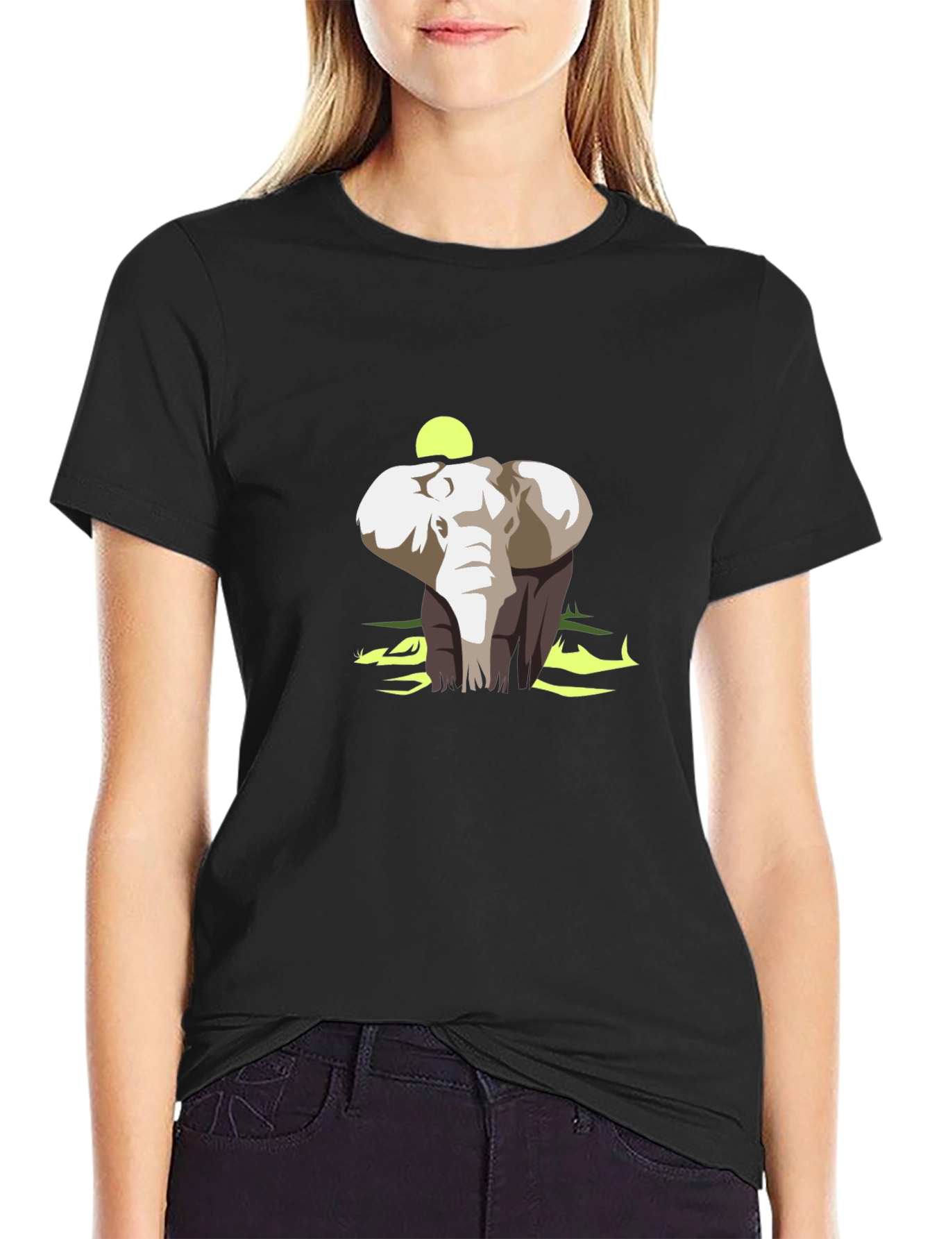 Elephant Graphic Print Black Cotton T-Shirt