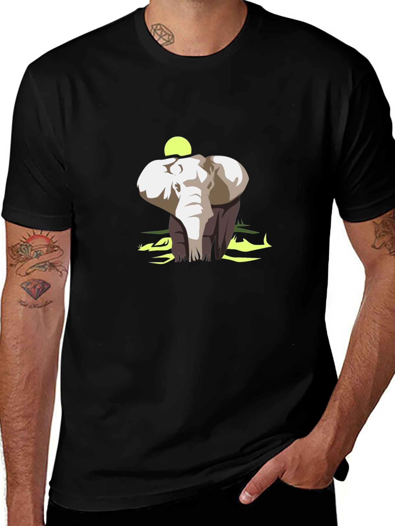 Elephant Graphic Print Black Cotton T-Shirt