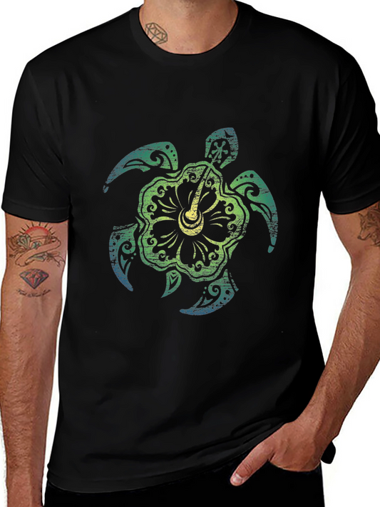 Turtle Hibiscus Graphic Tee - Black