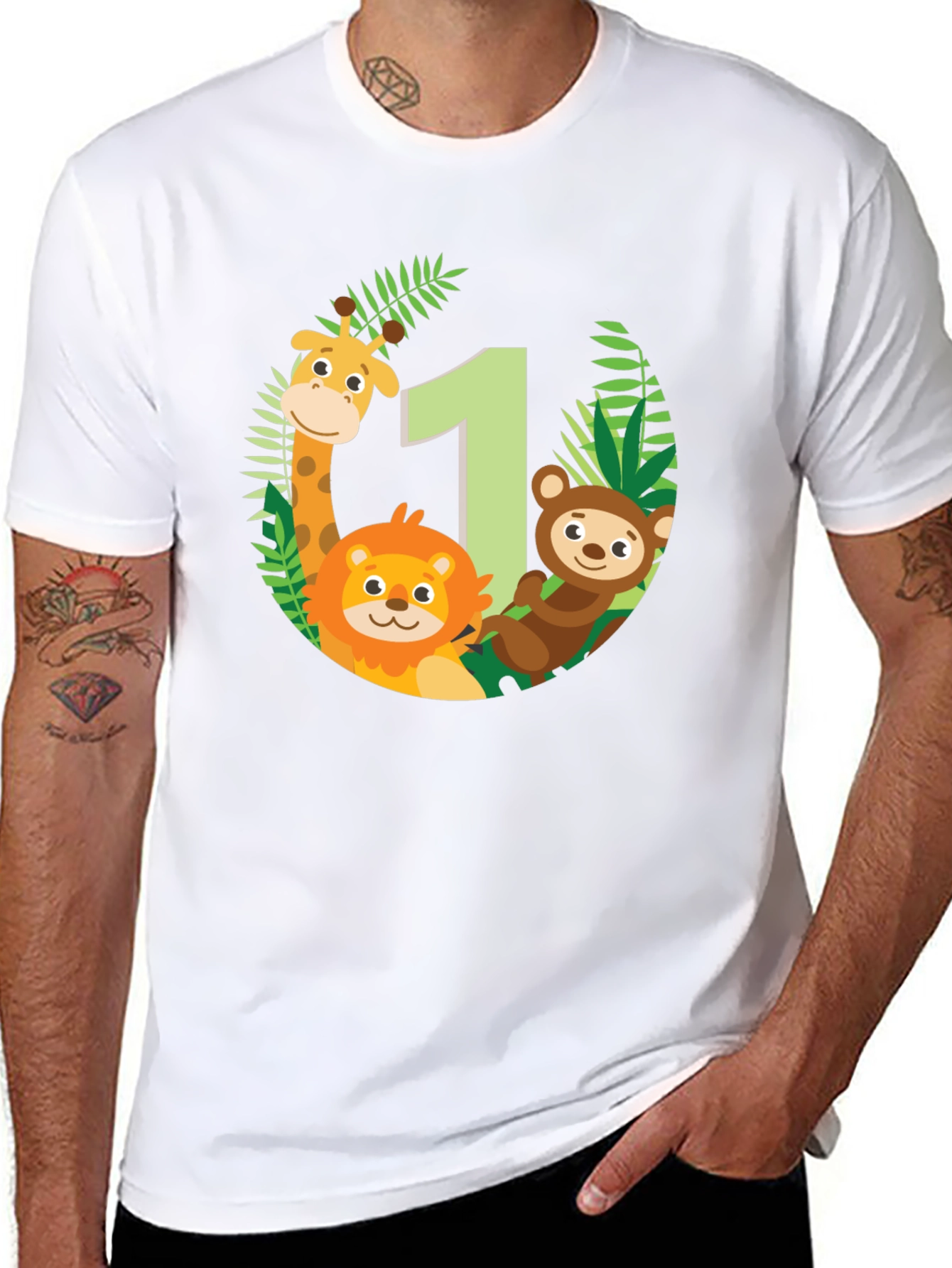Jungle Animals First Birthday Black T-Shirt