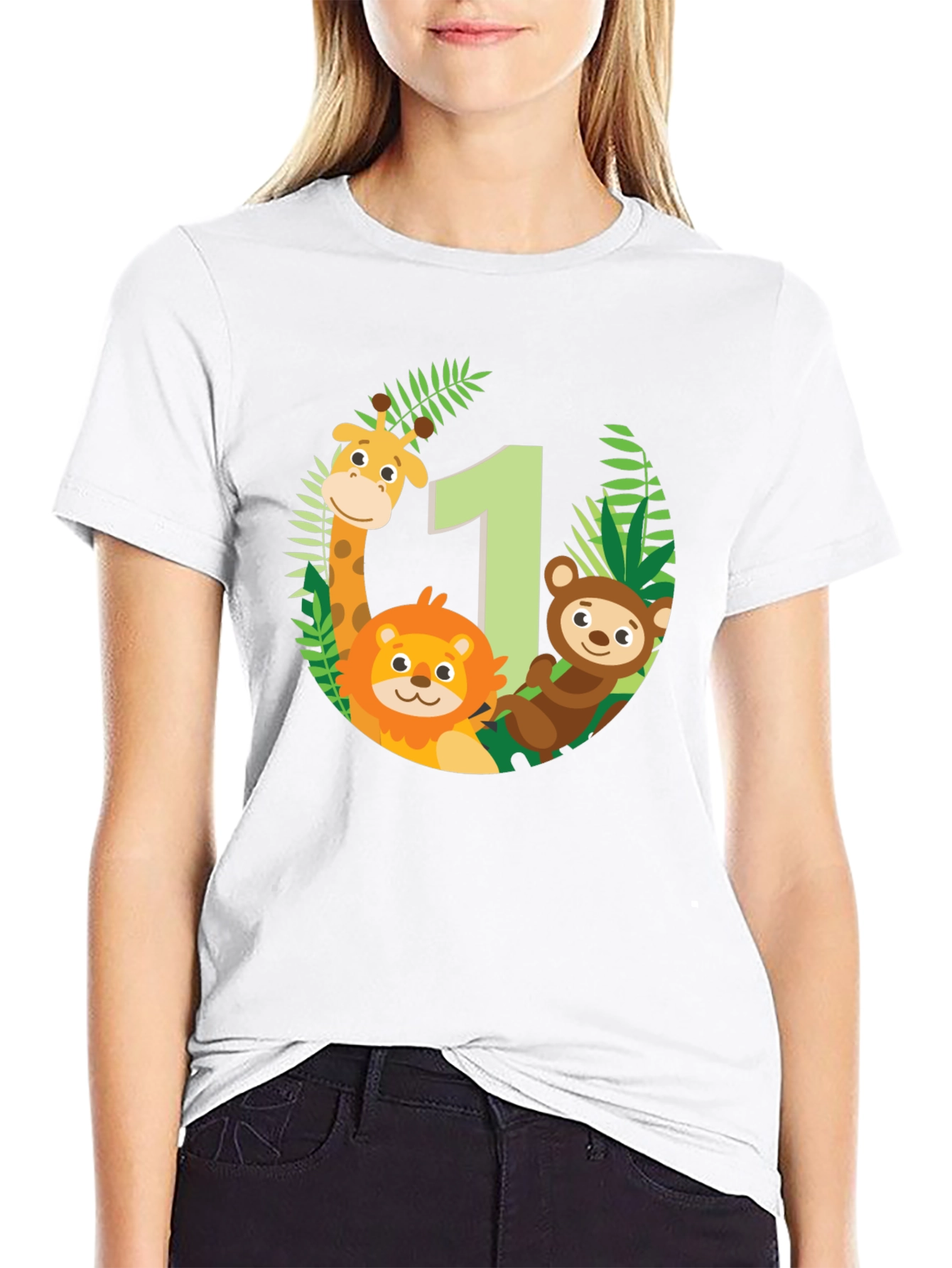 Jungle Animals First Birthday Black T-Shirt