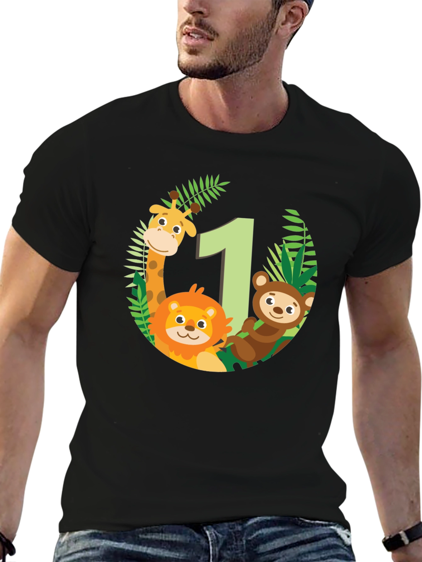 Jungle Animals First Birthday Black T-Shirt