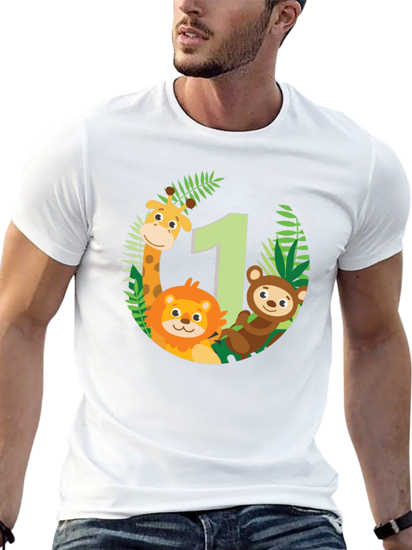 Jungle Animals First Birthday Black T-Shirt