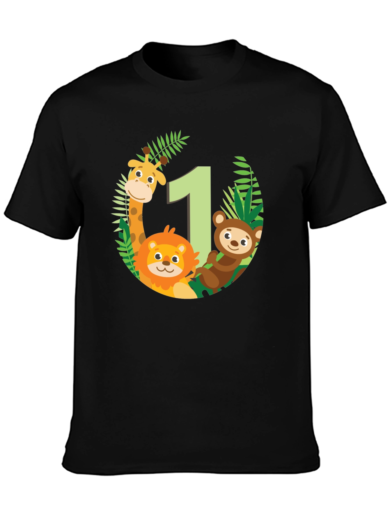 Jungle Animals First Birthday Black T-Shirt