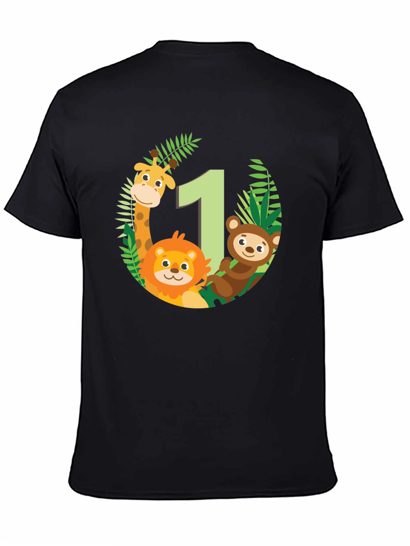 Jungle Animals First Birthday Black T-Shirt
