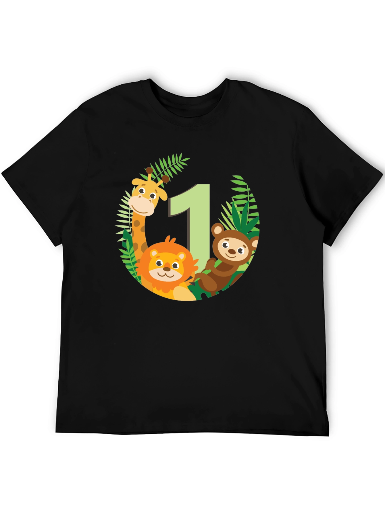 Jungle Animals First Birthday Black T-Shirt