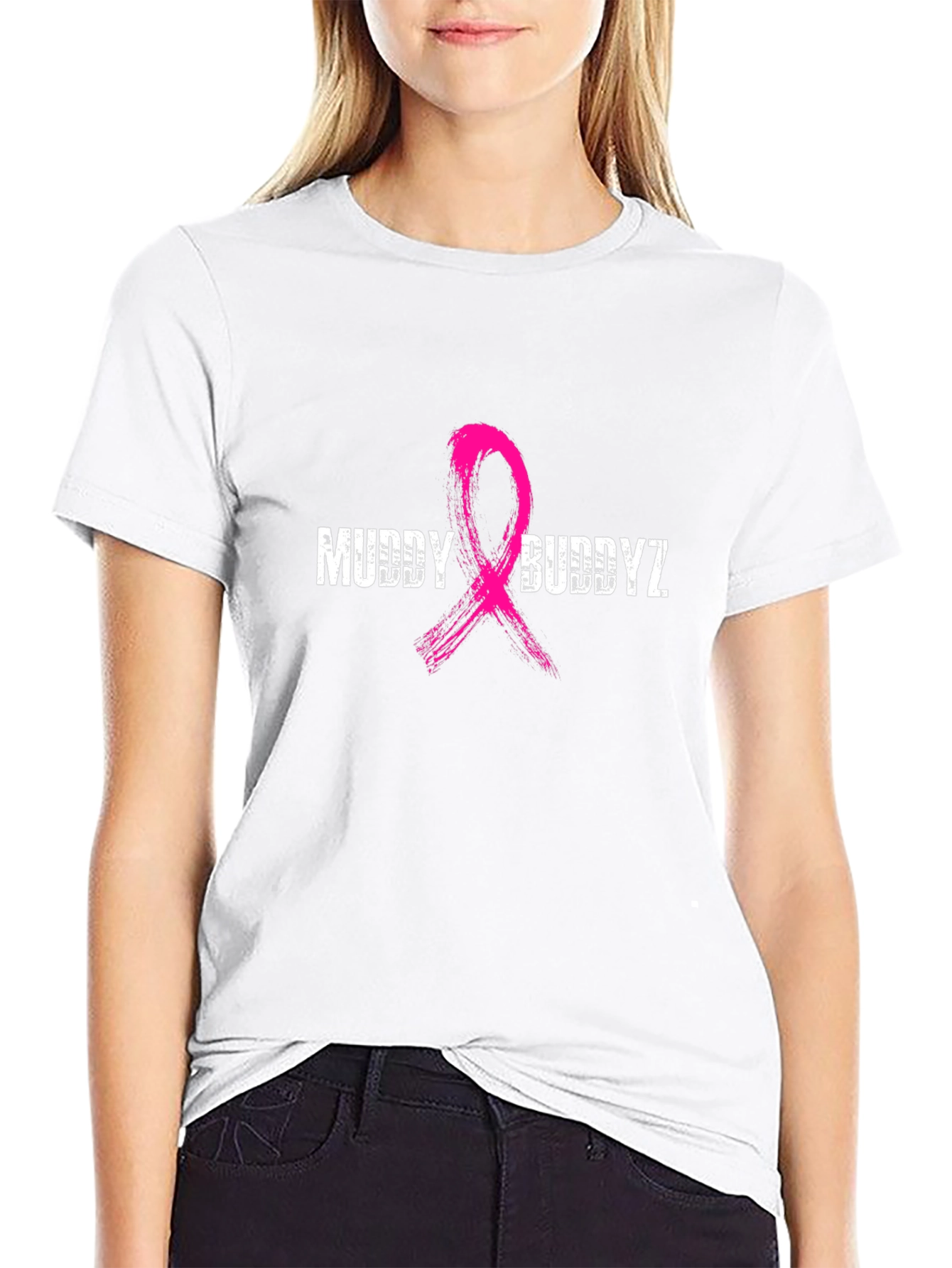 Muddy Buddyz Pink Ribbon Graphic Black T-Shirt